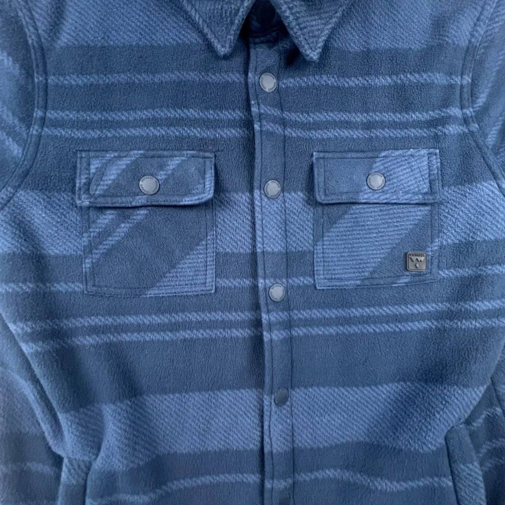 Voyager Mens Blue Striped Sherpa Lined Fleece Shirt Jacket‎ Shacket Medium